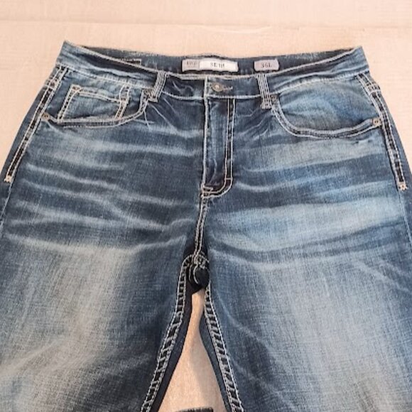 BKE denim Seth Men's straight leg stretch blue jeans, Size 36L - Picture 5 of 8